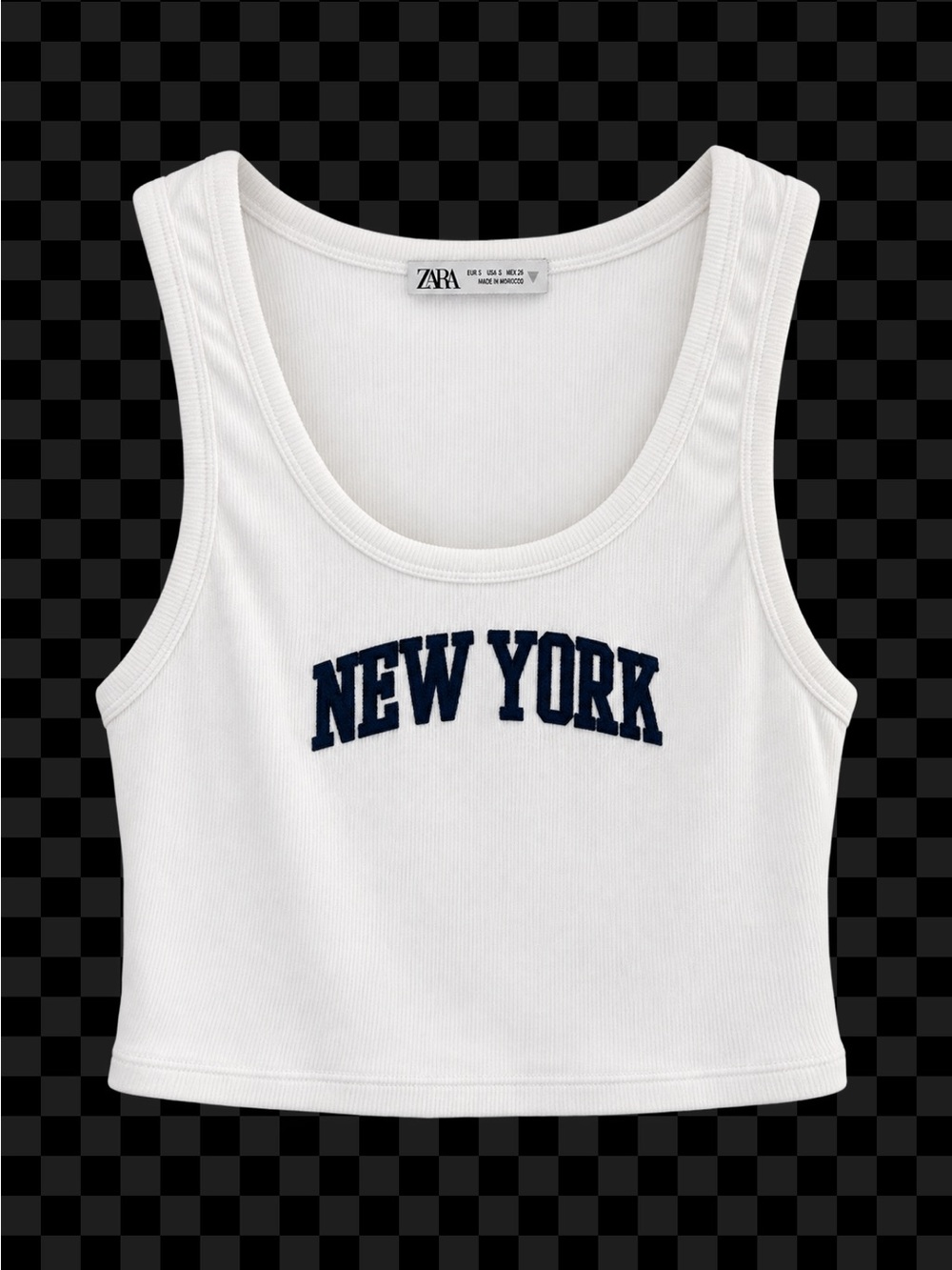 Zara White 'New York' Ribbed Crop Tank ~ Size Large